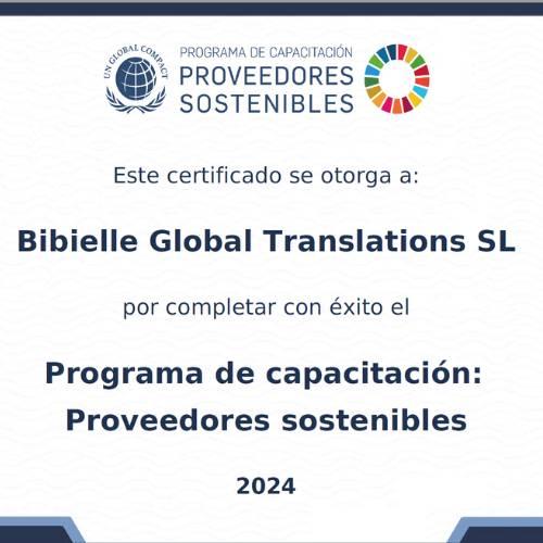 BBL certificado como Proveedor Sostenible